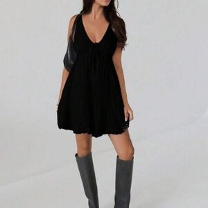 SHEIN Black V-Neck Mini Dress